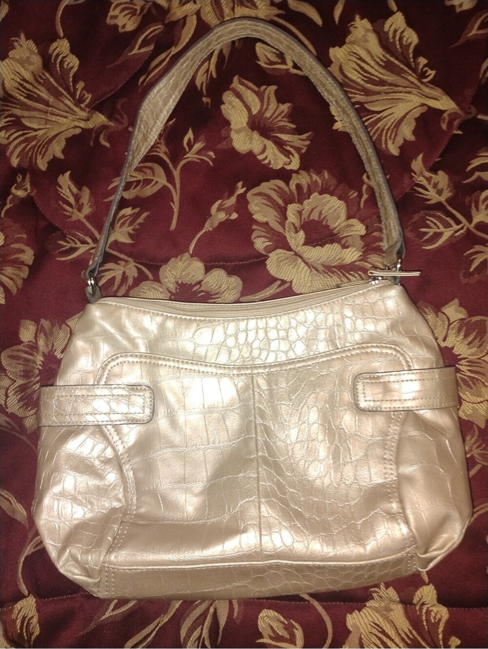 BUENO Gold Metallic Faux Leather Croc Embossed Shoulder Bag